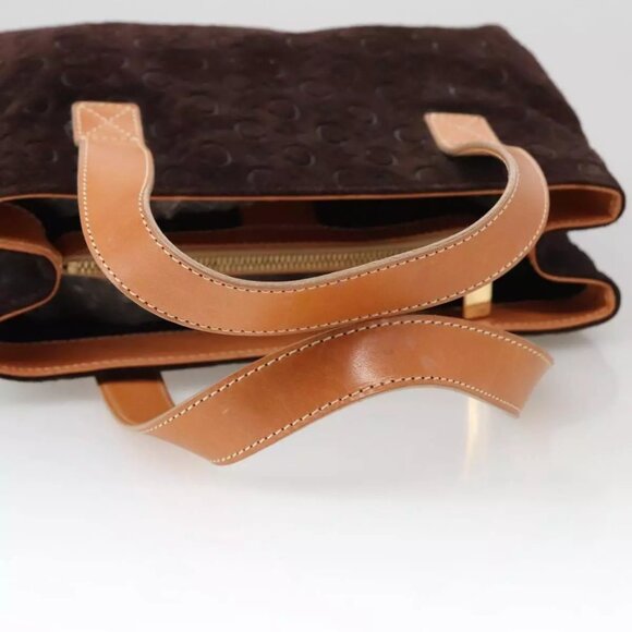 CELINE C Macadam Canvas Hand Bag Suede Brown Gold Auth - Picture 8 of 16